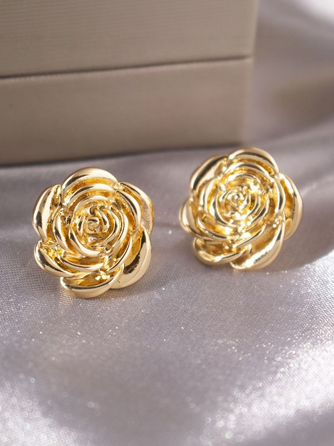 DIVASTRI Stainless Steel 18Kt Gold-Plated Anti Tarnish Floral Shaped Korean Studs