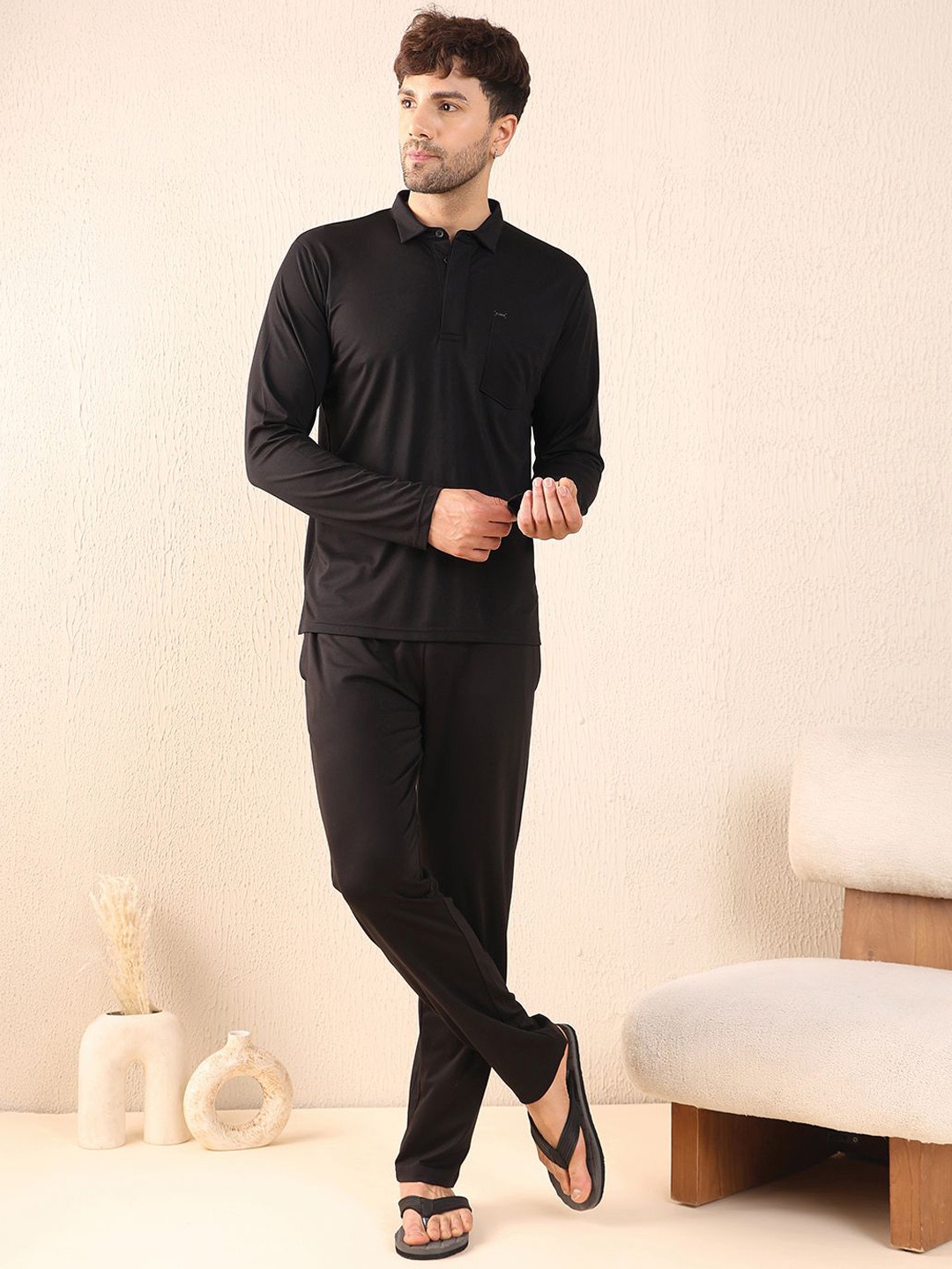 Sweet Dreams Men Solid Shirt Collar T-shirt & jamas