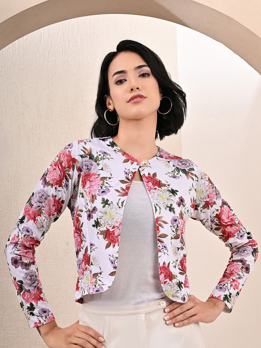 Lihana Floral Printed Open Front Shrug