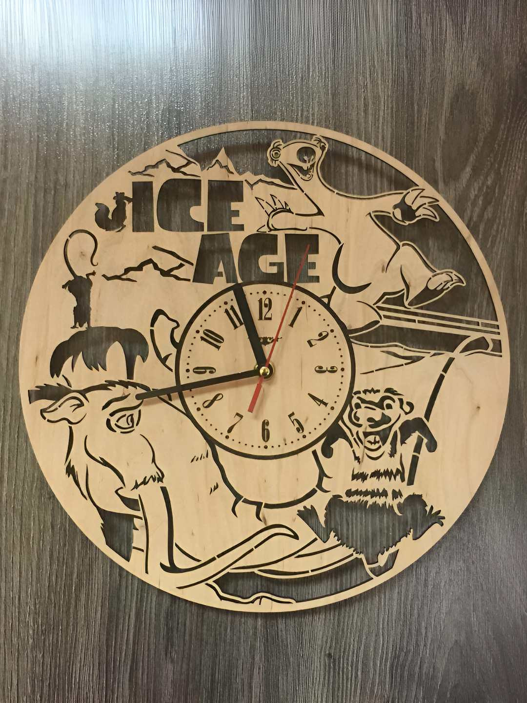 QEZNEF Beige & Black Animal Printed Analogue Traditional Wooden Wall Clock
