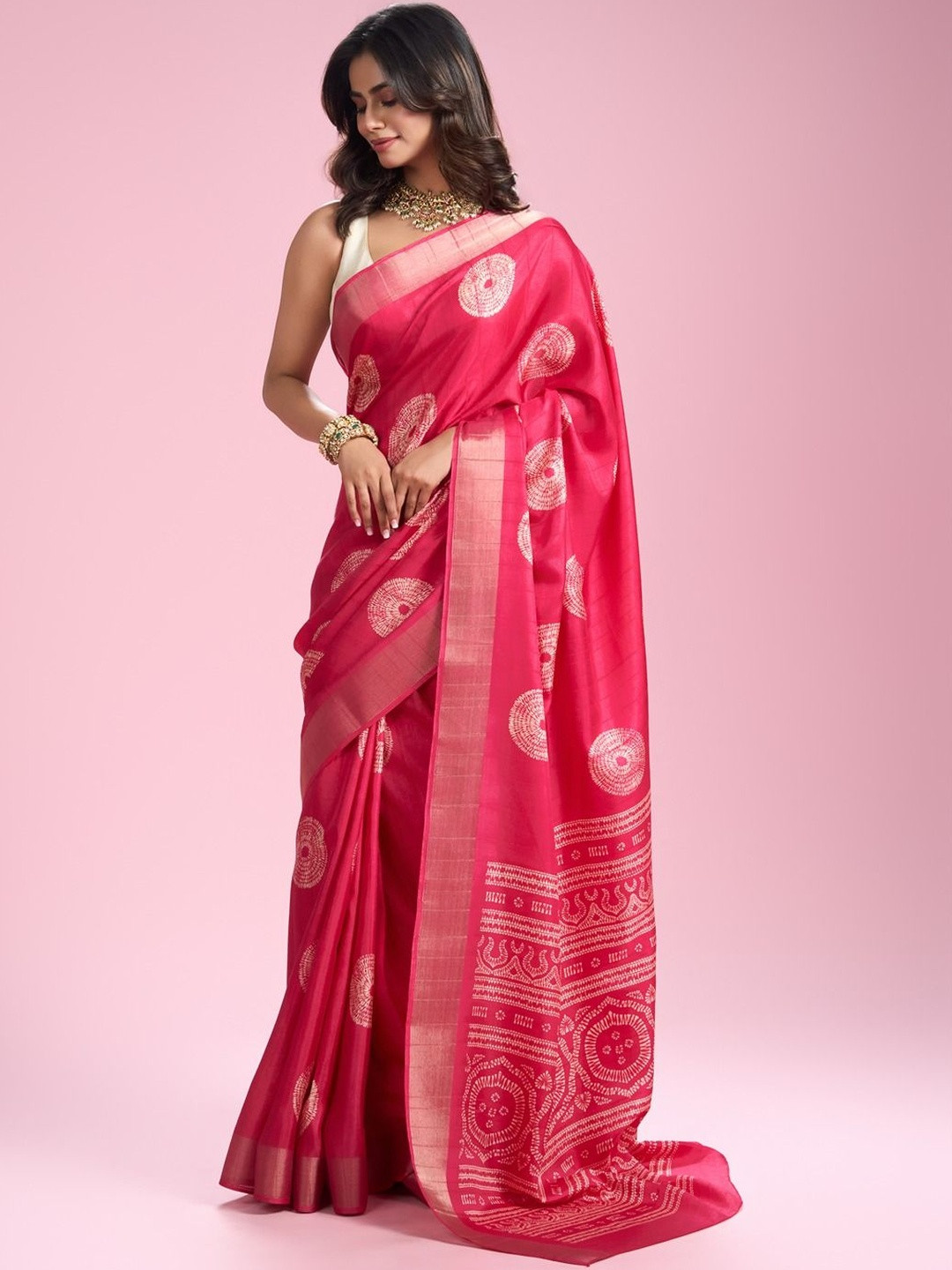 MOHEY Women Ethnic Motifs Woven Design Zari Border Saree with Blouse Piece