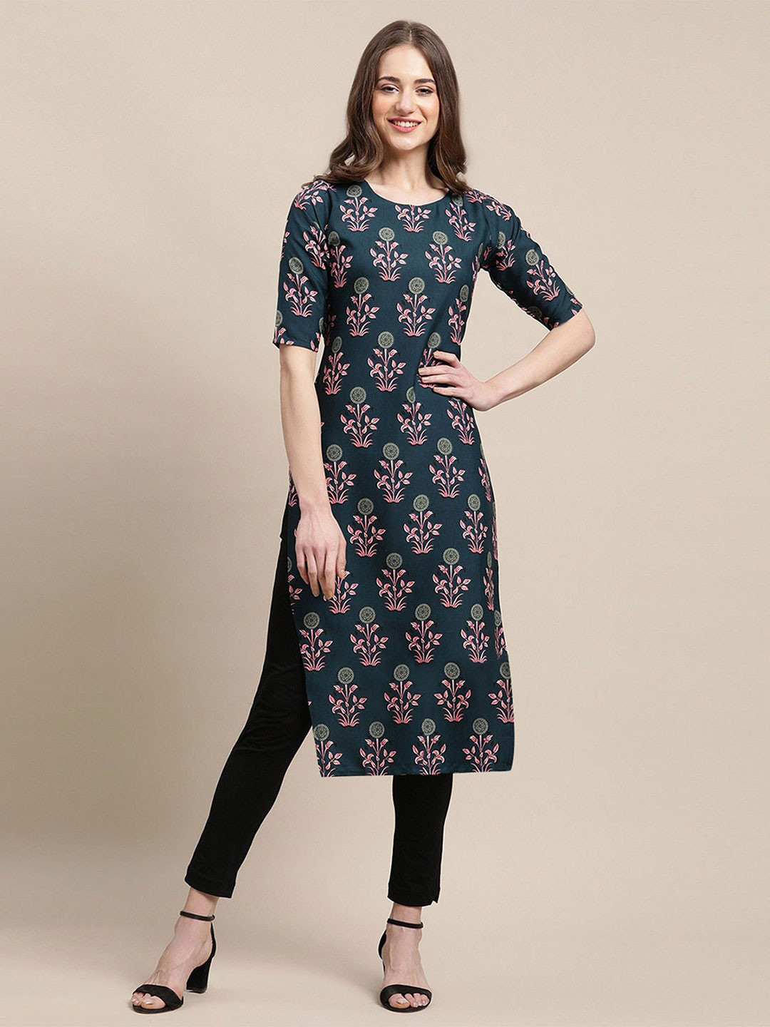 Ethnic basket Women Ethnic Motifs Printed Daily Straight Kurta