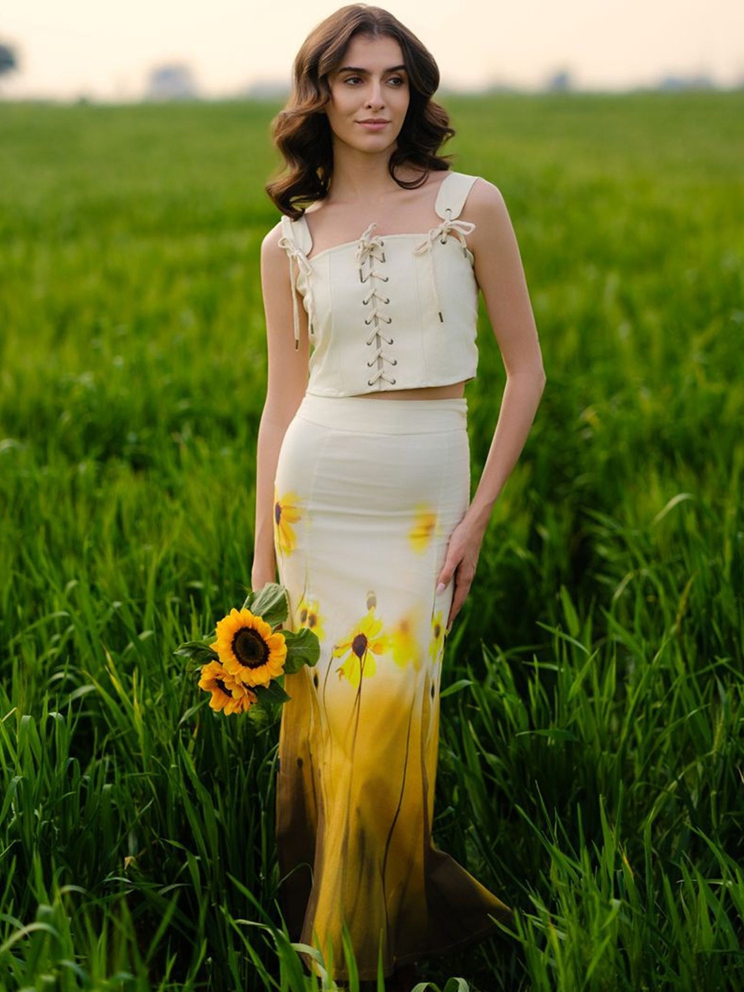 AFRIYA Women Lace-Up Cotton Corset Crop Top