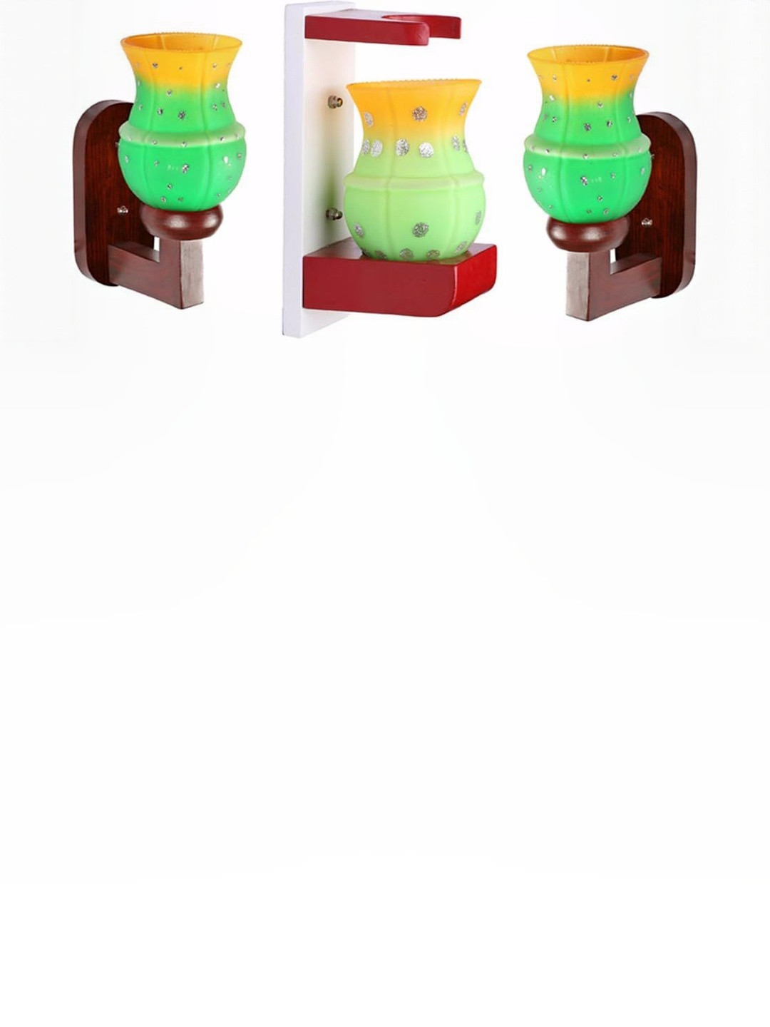 SOMIL Green & Yellow Textured 3 Pieces Bell Shaped Wooden Wall & Ceiling Lamps