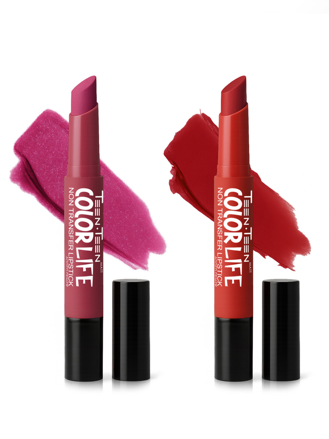 TEEN TEEN COSMETICS Set Of 2 Color Life Lip Crayon- 4 g Each- Coral Red & Pink Berry