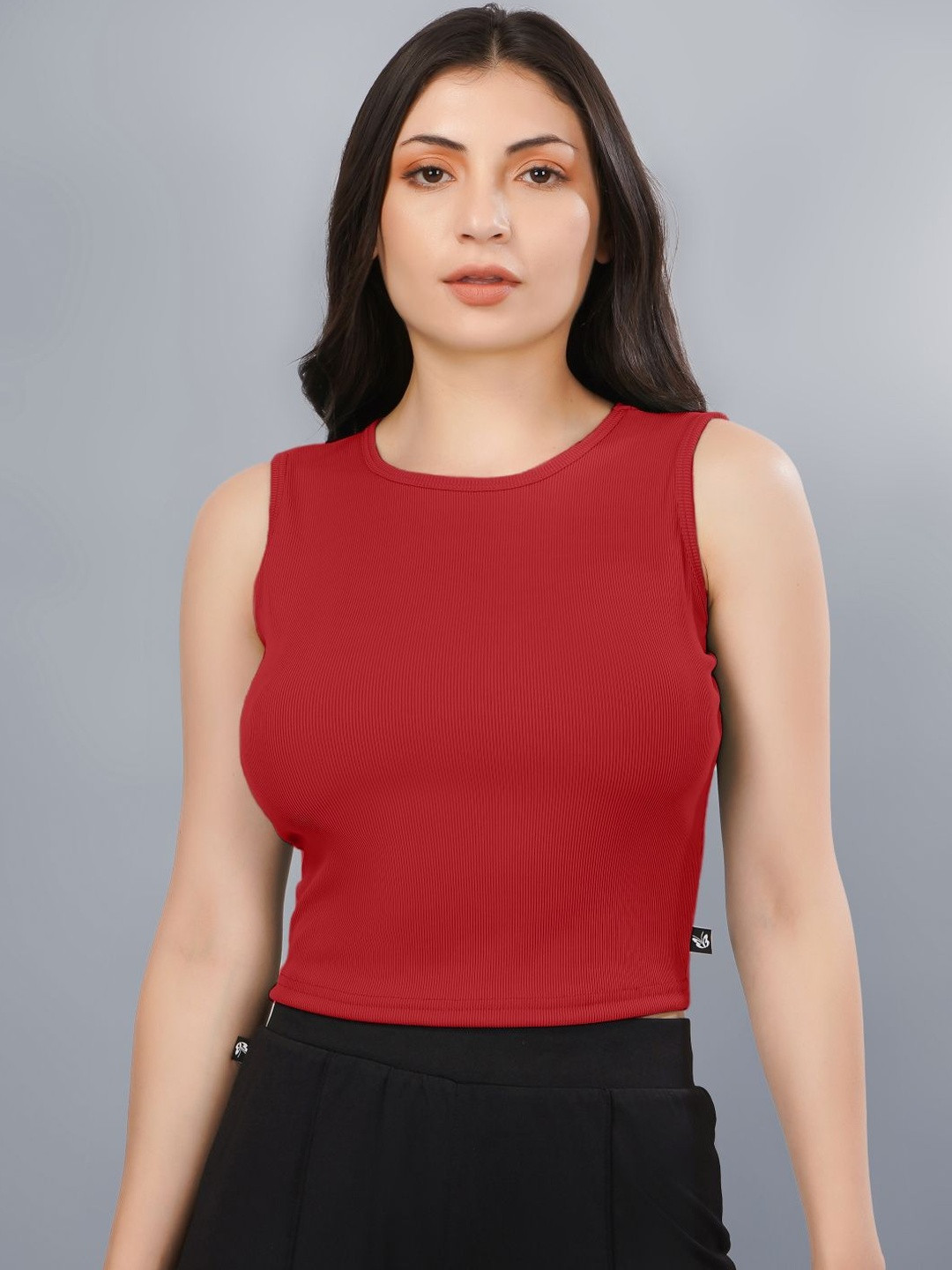 Plus Size Women Ribbed Sleeveless Tank Casual Crop Top