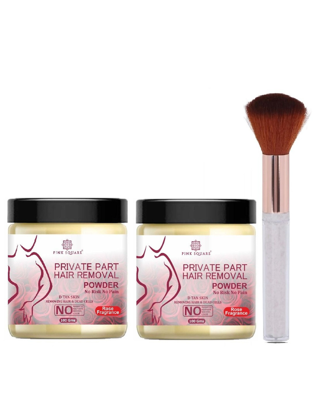 Pink Square Set Of 2 Bikini Hair Removal Powder With Brush - Rose - 100 g Each