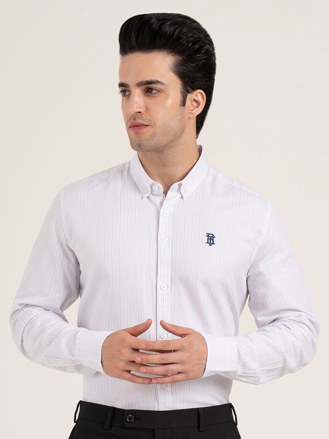 Red Tape Men Vertical Striped Pure Cotton Stylish Everyday Refined Look Casual Shirt