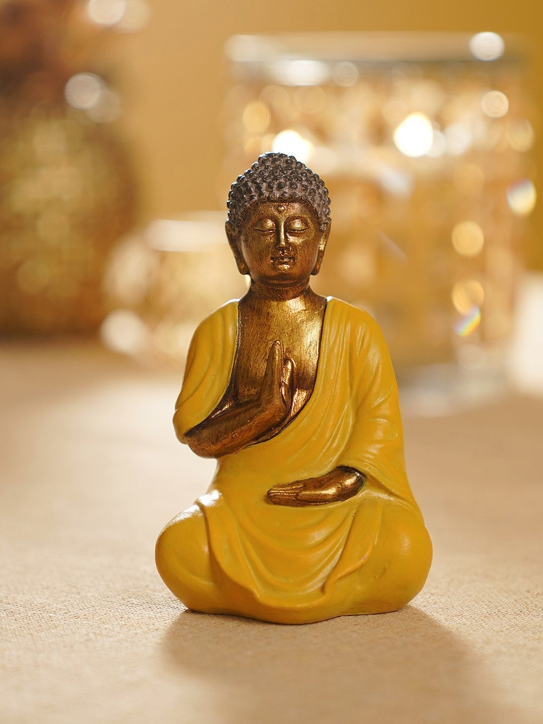 Pure Home and Living Gold-Toned & Yellow Buddha Idol Showpiece
