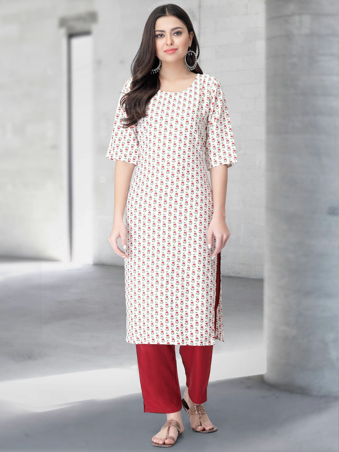 Ethnic basket Geometric Printed Round Neck Regular Sleeves Straight Kurta