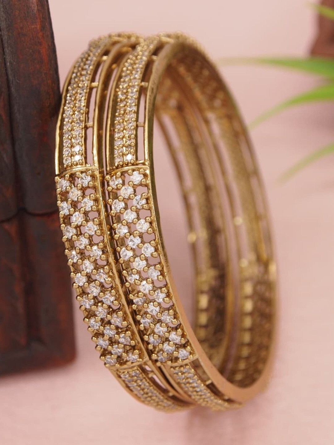 Anouk Set of 2 Ethnic Brass Victorian-Plated American Diamond Bangles