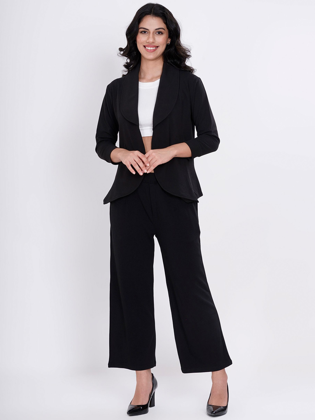 BAESD Women Solid Pattern Cotton Blend Blazer and Trouser Co-Ord Set