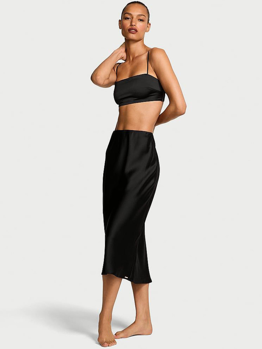 Victoria's Secret Women Satin Crop Bandeau Top & Slip Skirt Night suit