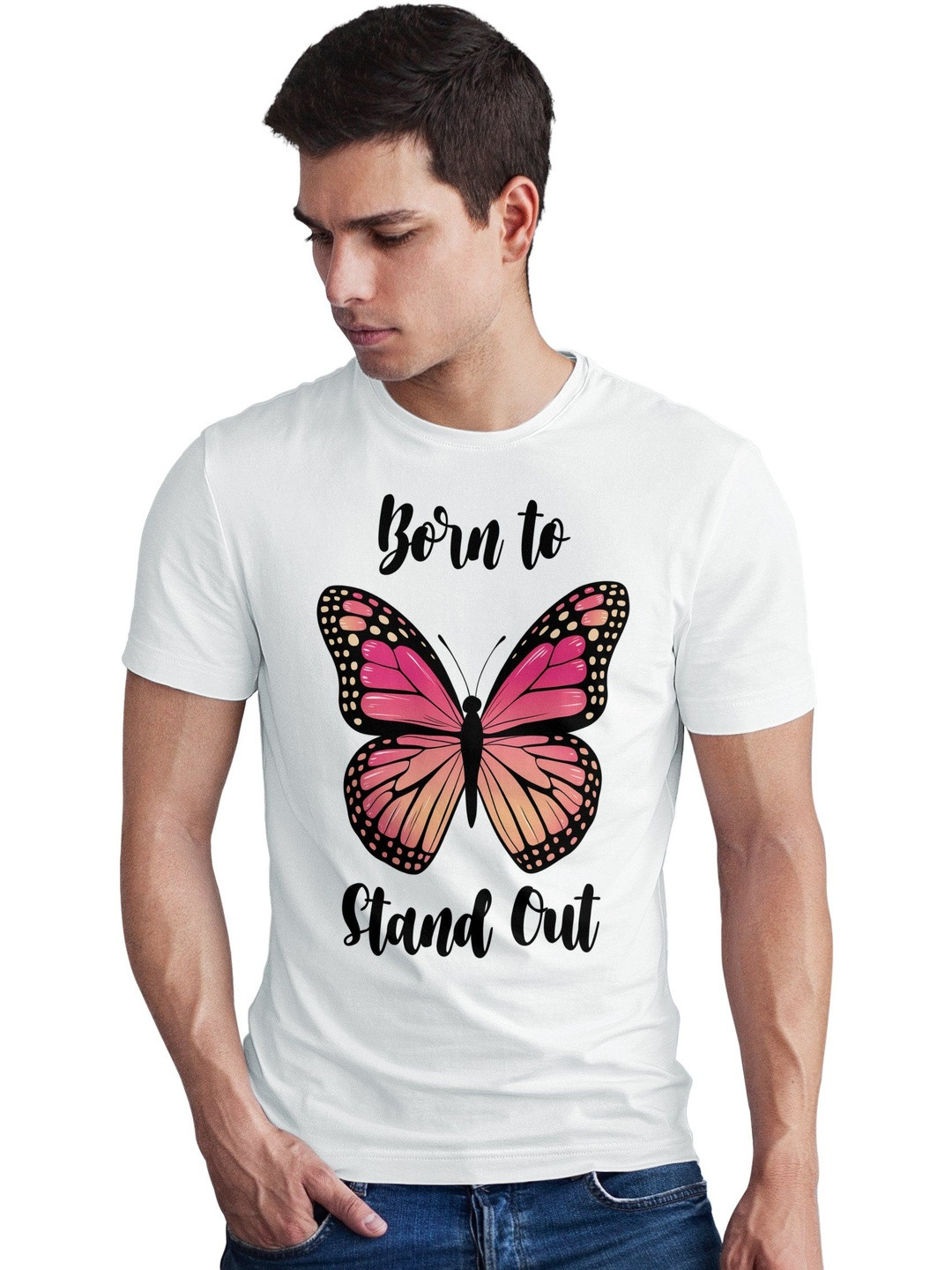 Seekbuylove Men Butterfly Printed Slim Fit Bio Finish Cotton T-shirt