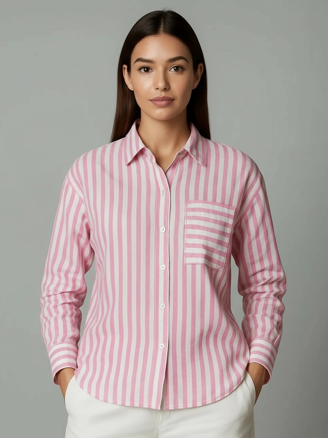 DressBerry Women Striped Oversized Button Down Shirt