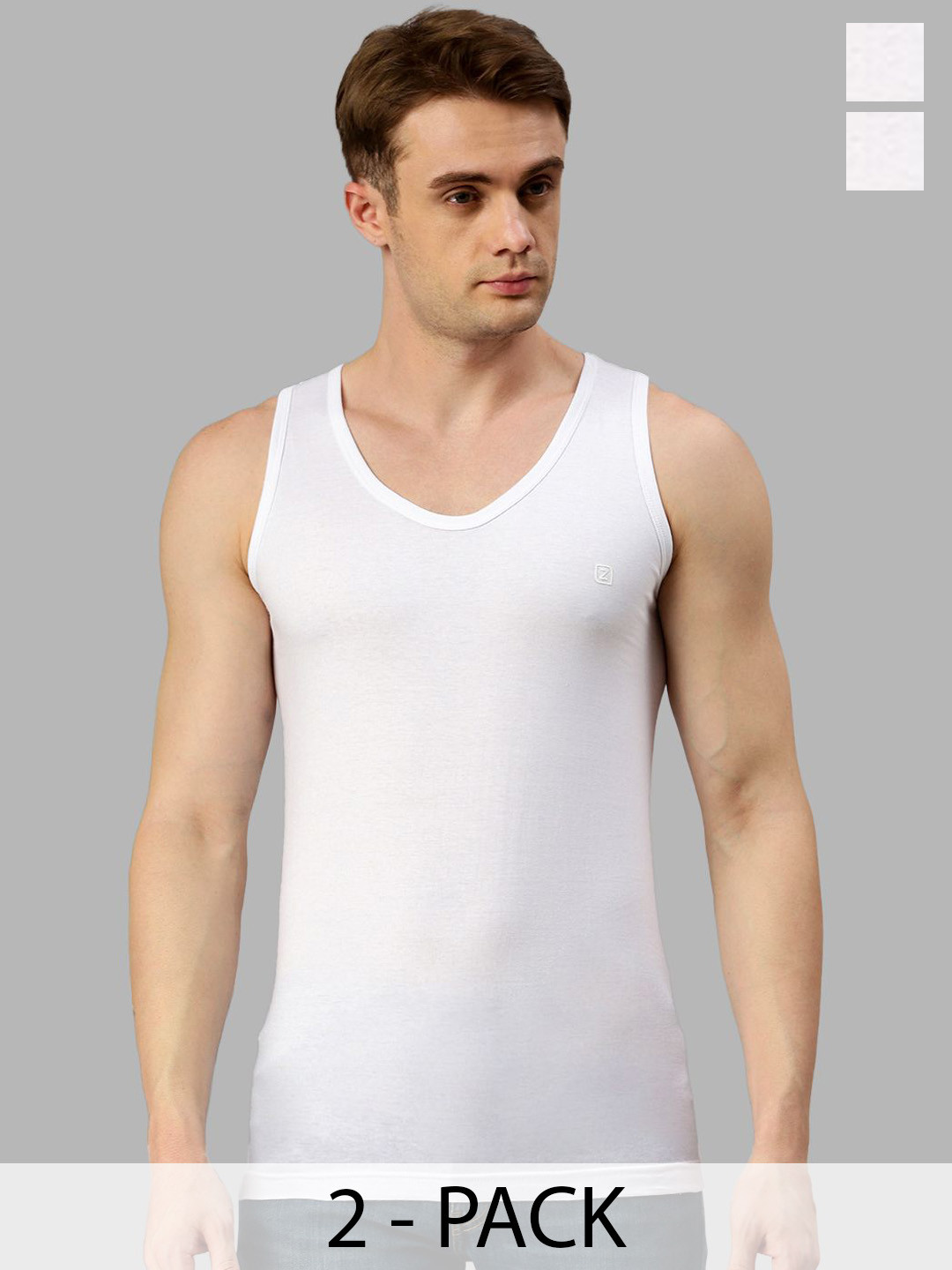 Zoiro Pack Of 2 Pure Cotton V Neck Sleeveless Innerwear Vests