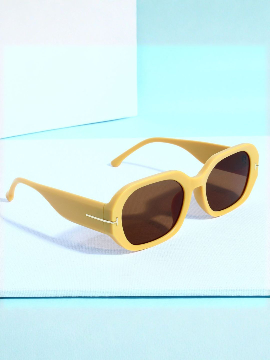 goglassic Unisex Rectangle Sunglasses with UV Protected Lens Striker-Yellow-Brown