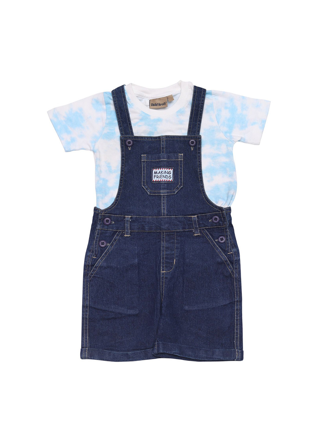 CHILD KRAFTS Infant Boys Cotton Dungarees With Printed T-Shirt