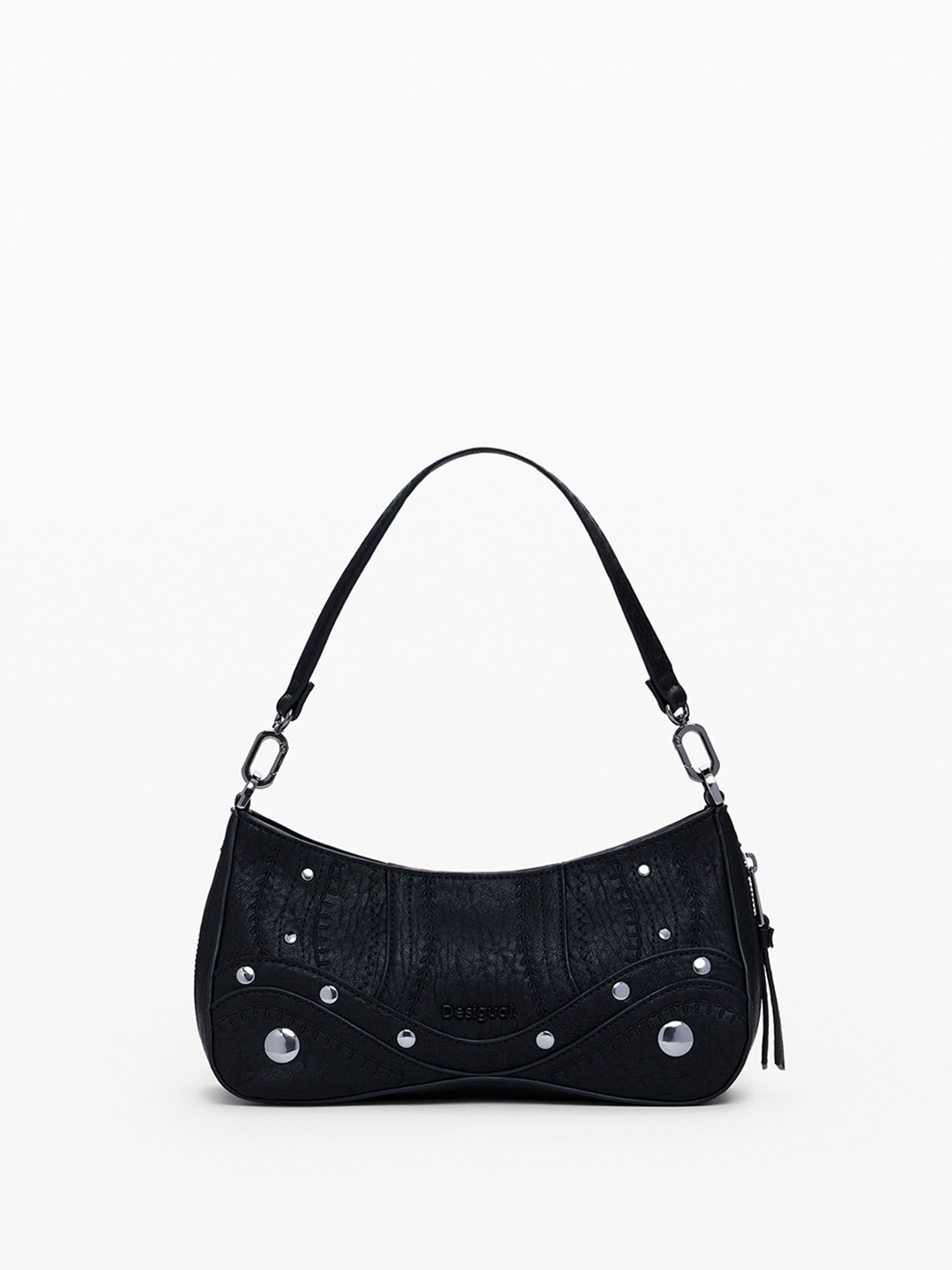 Desigual Embroidered & Stud Detail Expandable Baguette Shoulder Bag