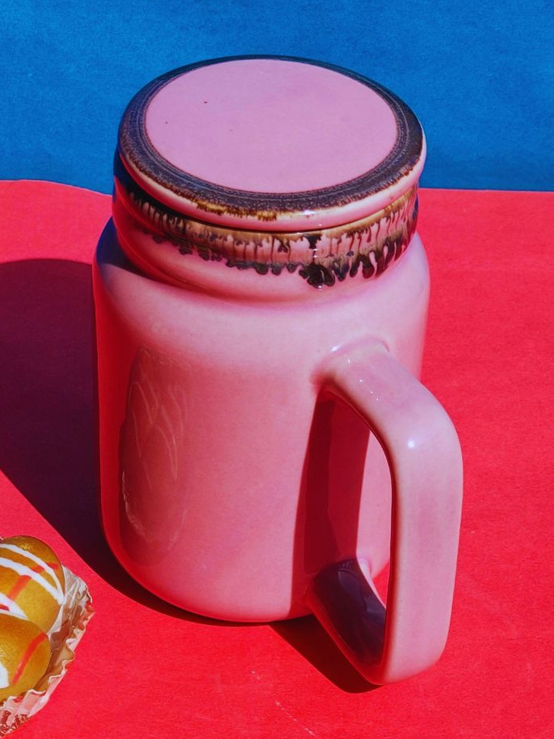 TheYUGO Pink Ceramic Glossy Jar with Lid
