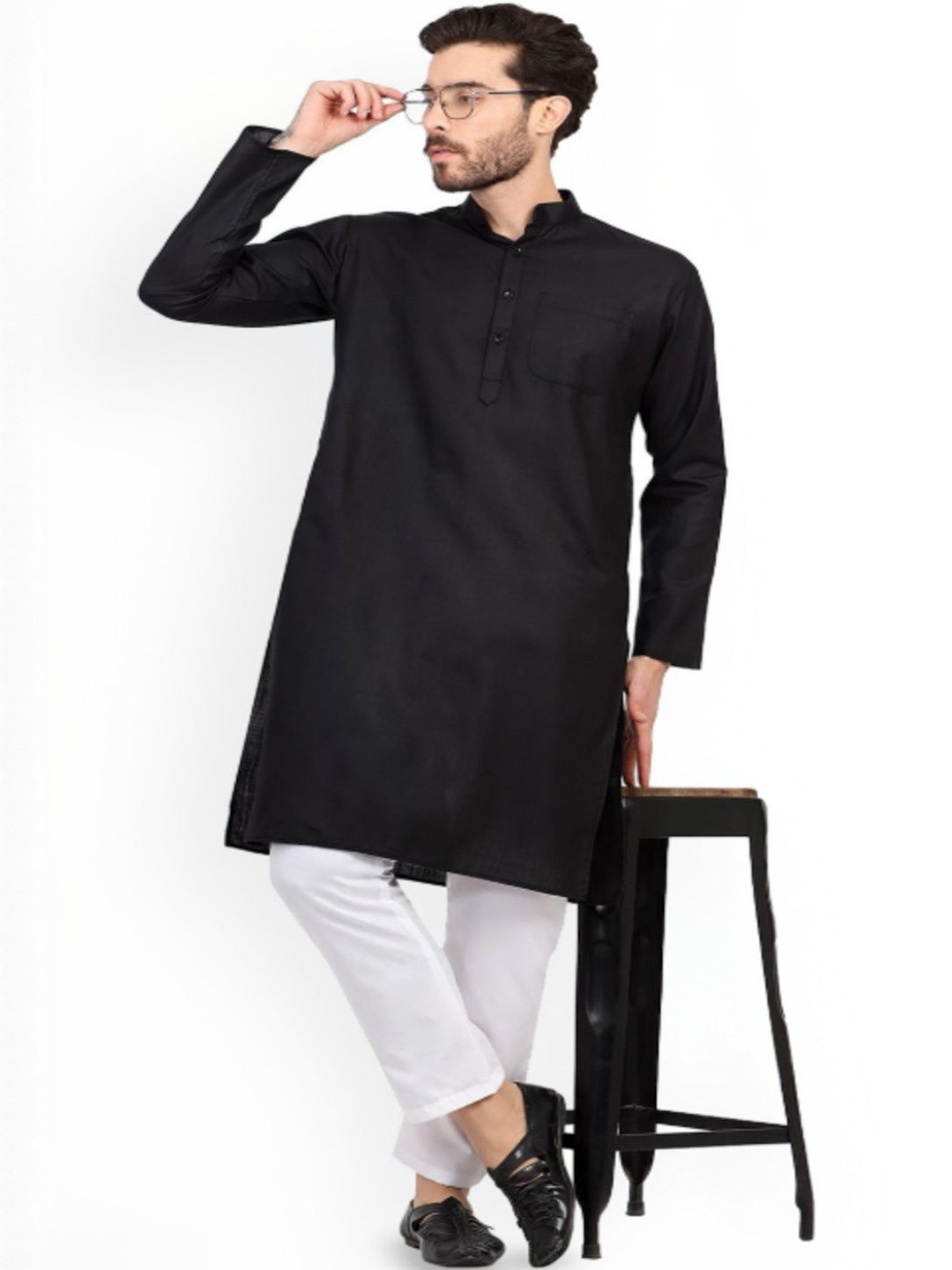 SMAS TRADERS Band Collar Straight Kurta With Pyjamas