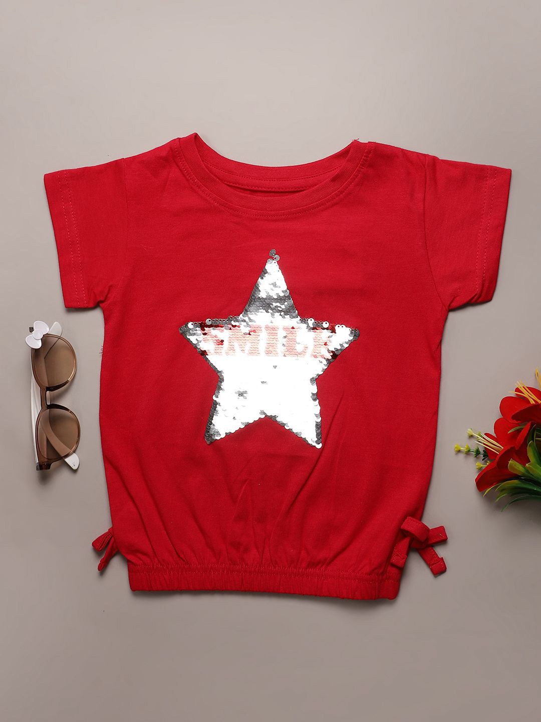 V-Mart Girls Round Neck Squined T-shirt