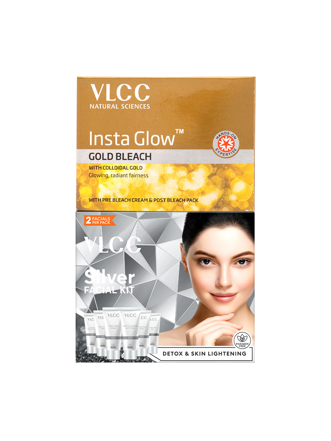 VLCC Combo Of Skin Purifying Silver Facial Kit 60g & Insta Glow Gold Bleach 30g