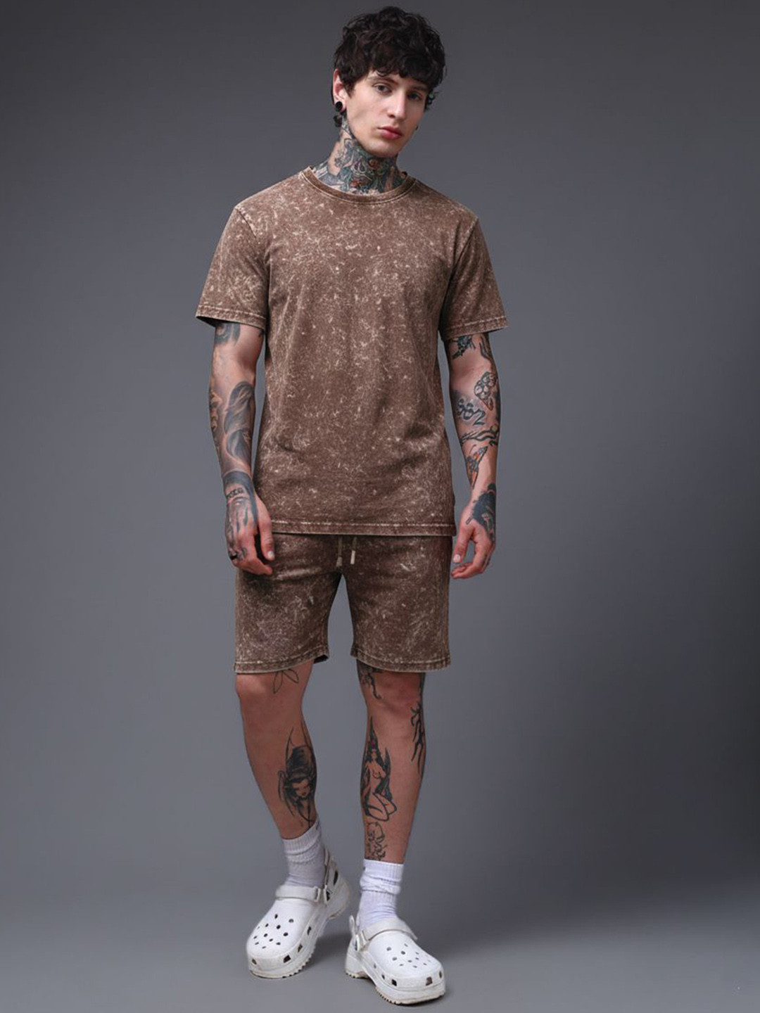 MADSTO Men's Acid-washed T-shirt & Short Co Ord Set