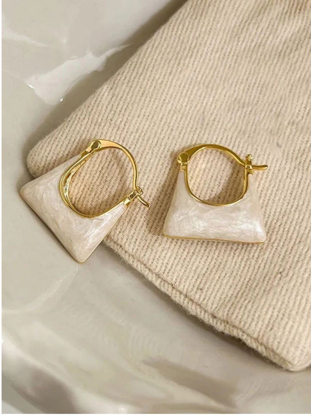 RaasRani Gold Plated Quad Geometric Shaped Enamelled Hoop Earrings