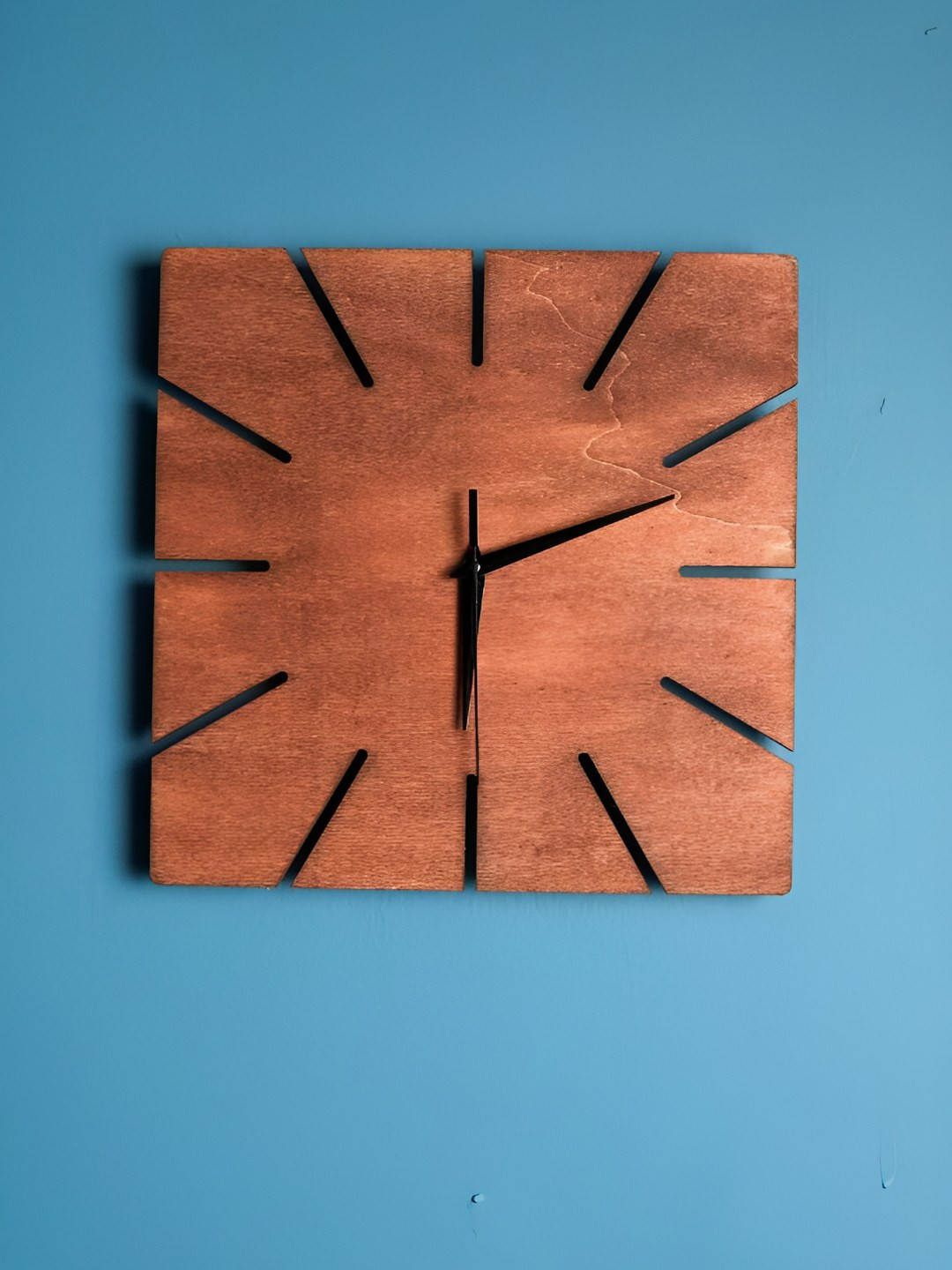 QEZNEF Brown & Black Analogue Square Traditional Wooden Wall Clock