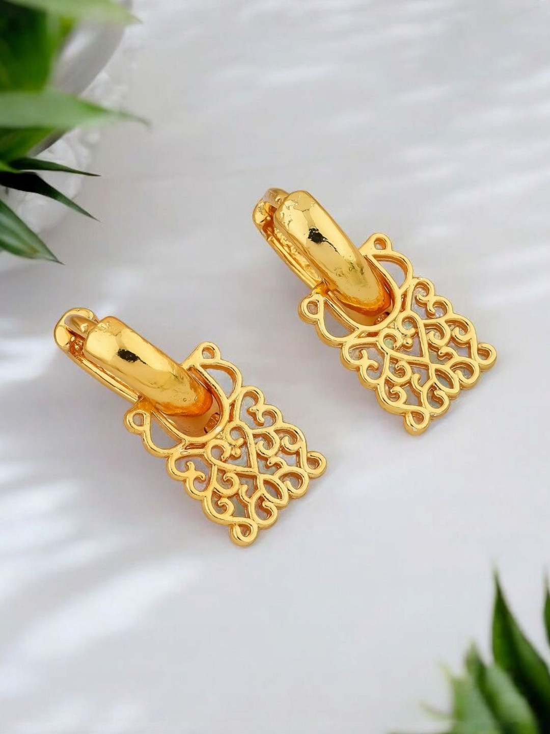 SHREE KRISHNA SHOPPING Gold-Plated Square Shaped Hoop Earrings