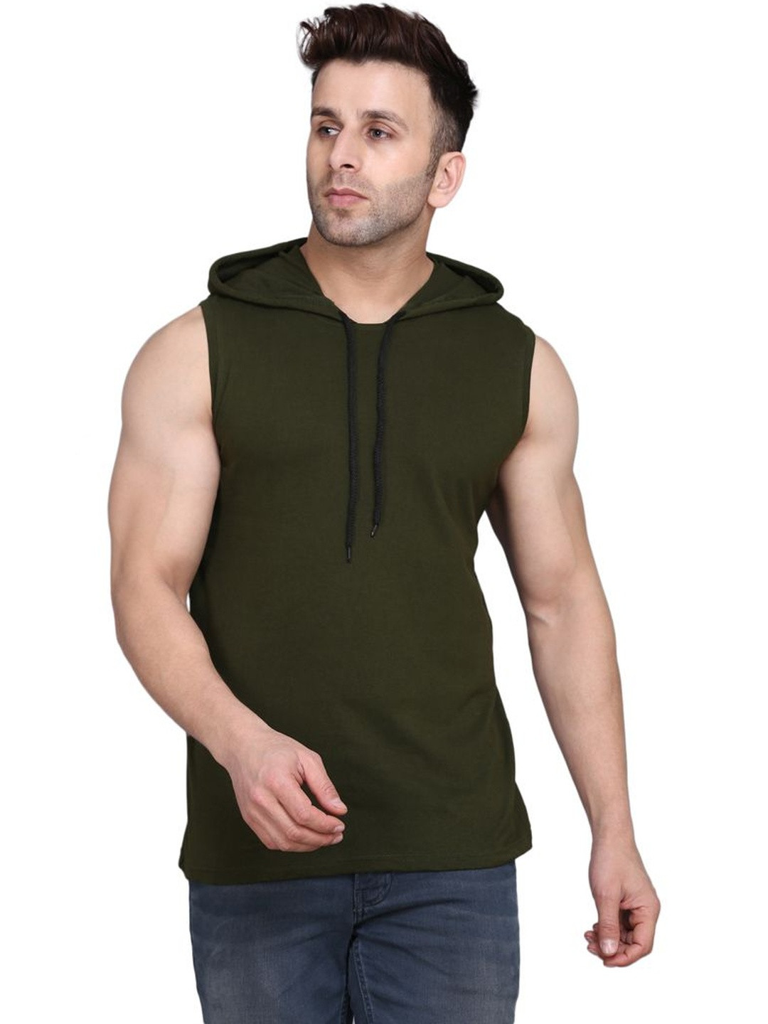 CRYPTIC Men Hooded Sleeveless Cotton T-shirt