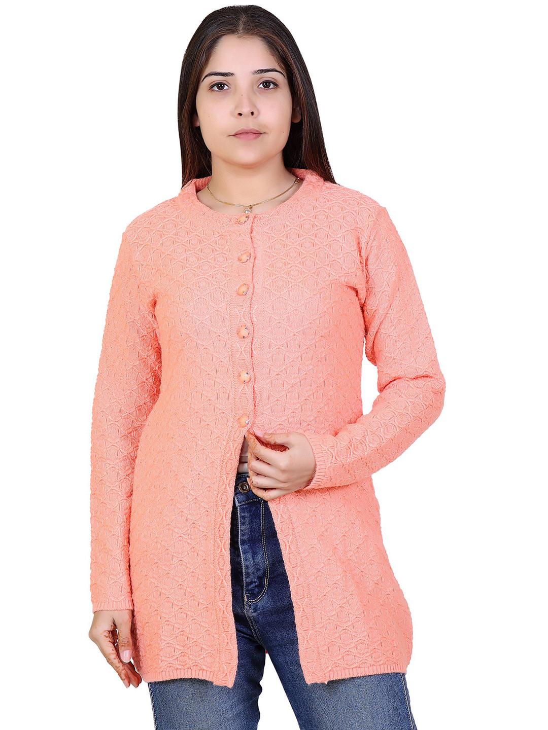 Ogarti Women Self Design Cable Knit Longline Cardigan