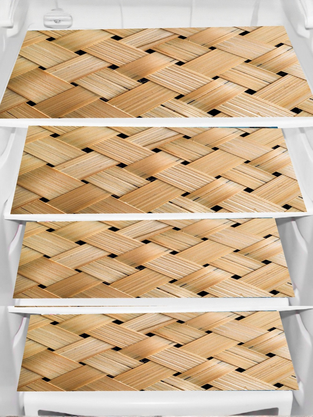 TRENDY RABBIT Brown 4 Pieces Printed Refrigerator Fridge Mats