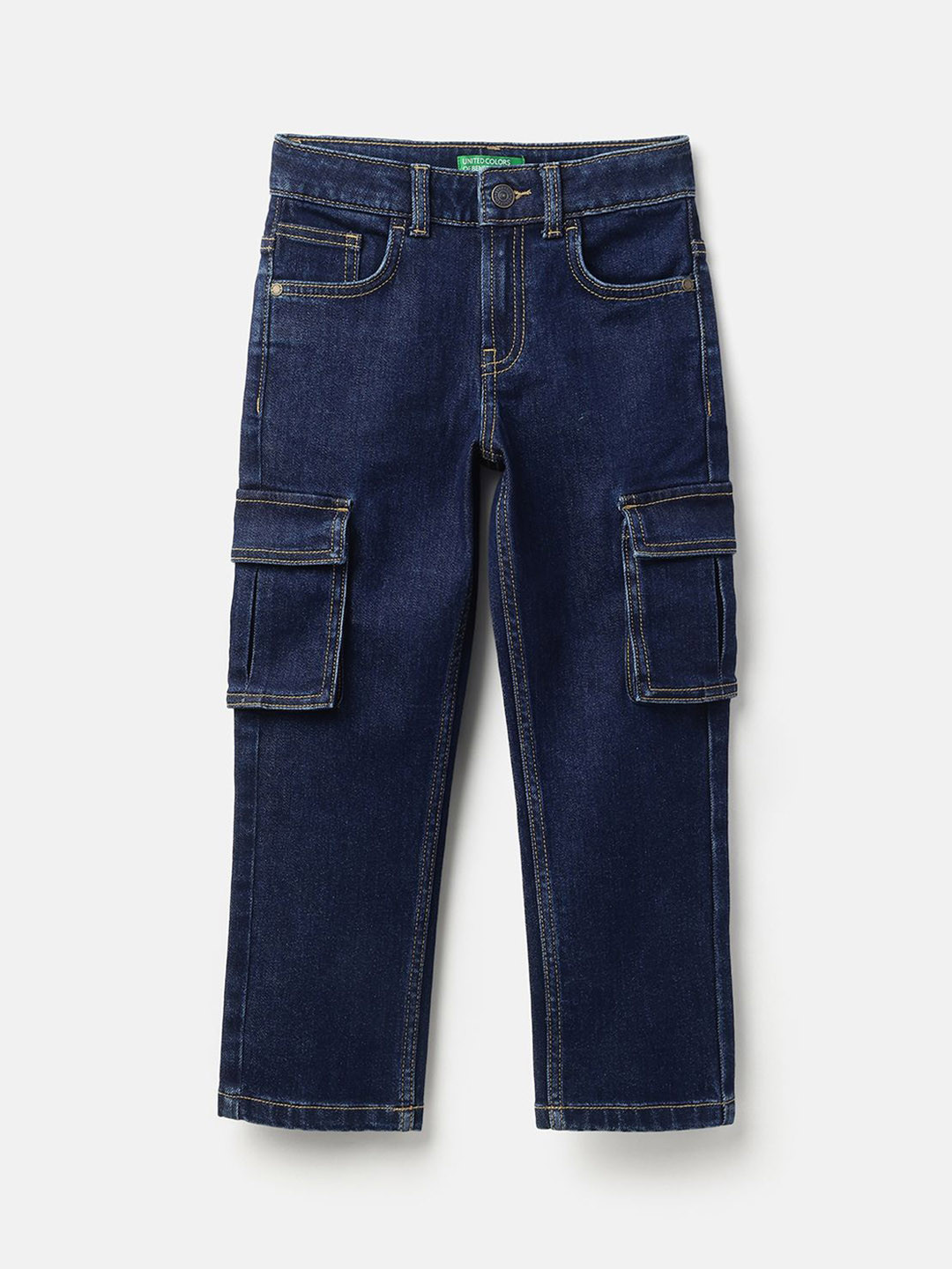 United Colors of Benetton Boys Straight Fit Mid-Rise Cargo Denim Jeans