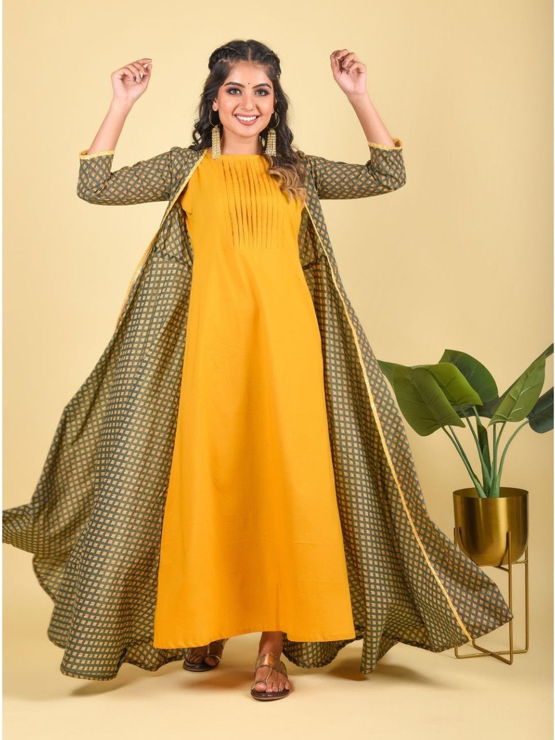 Anastay Clothing Women Printed Cotton Empire Jacket Ethnic Dress