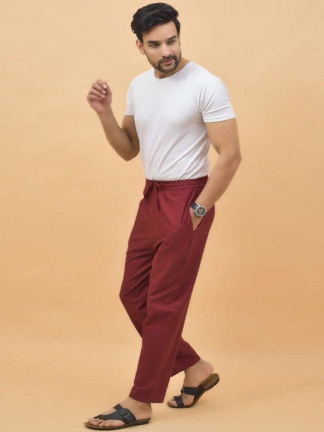 ETC X D To D Life Style Men Solid Mid-RiseRegular Fit Handloom Regular Trousers