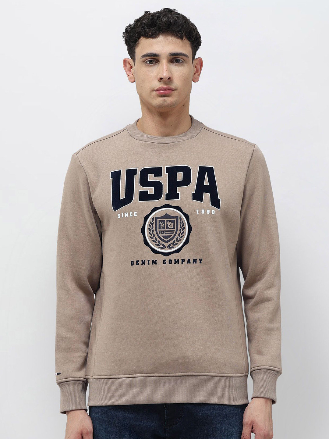 U.S. Polo Assn. Denim Co. Men Brand Logo Printed Ribbed Hemline Sweatshirt