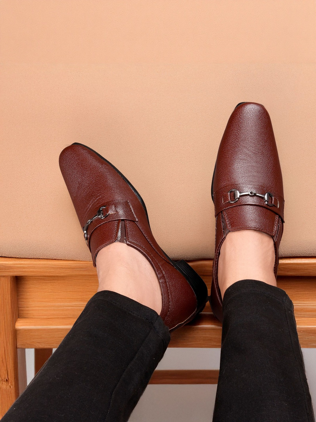 Bxxy Men Height Increasing Block Heel Mid-Top Formal Slip-On Shoes