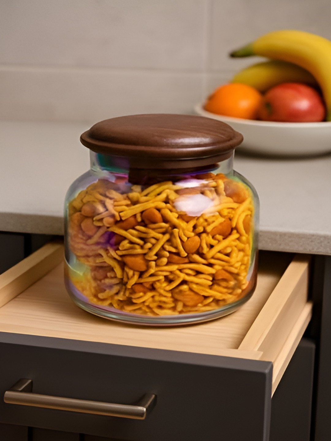 LHC Transparent & Brown Dishwasher & Microwave Safe Jar Container 450 ml