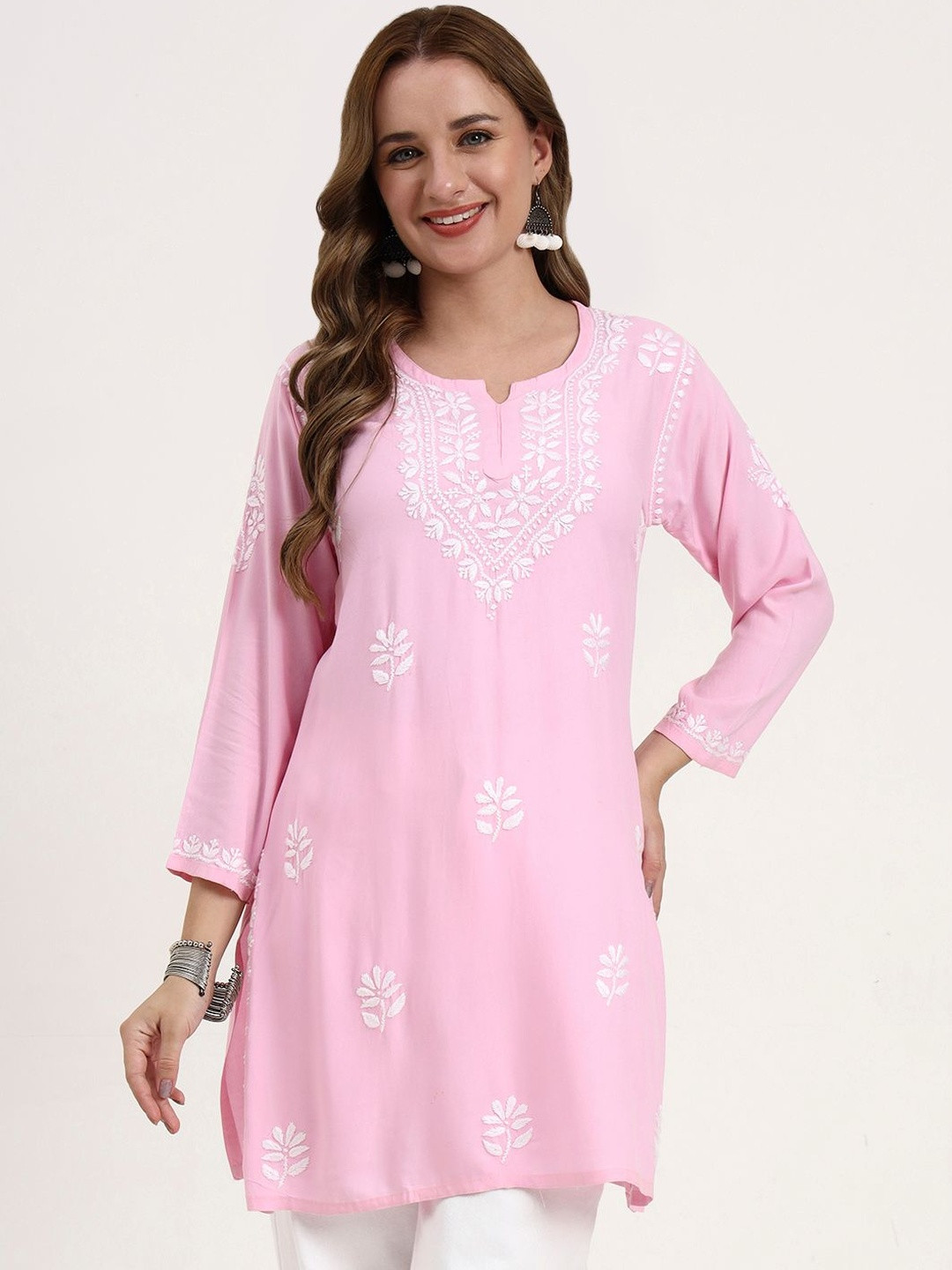 The Chikan Label Round Neck Chikankari Embroidered Tunic