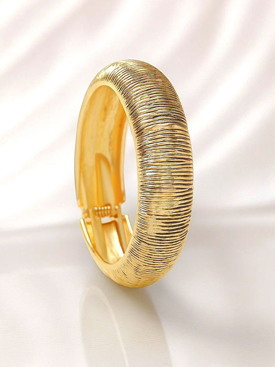 Rubans 22K Gold-Plated Brass Textured Bold Statement Bangle Bracelet