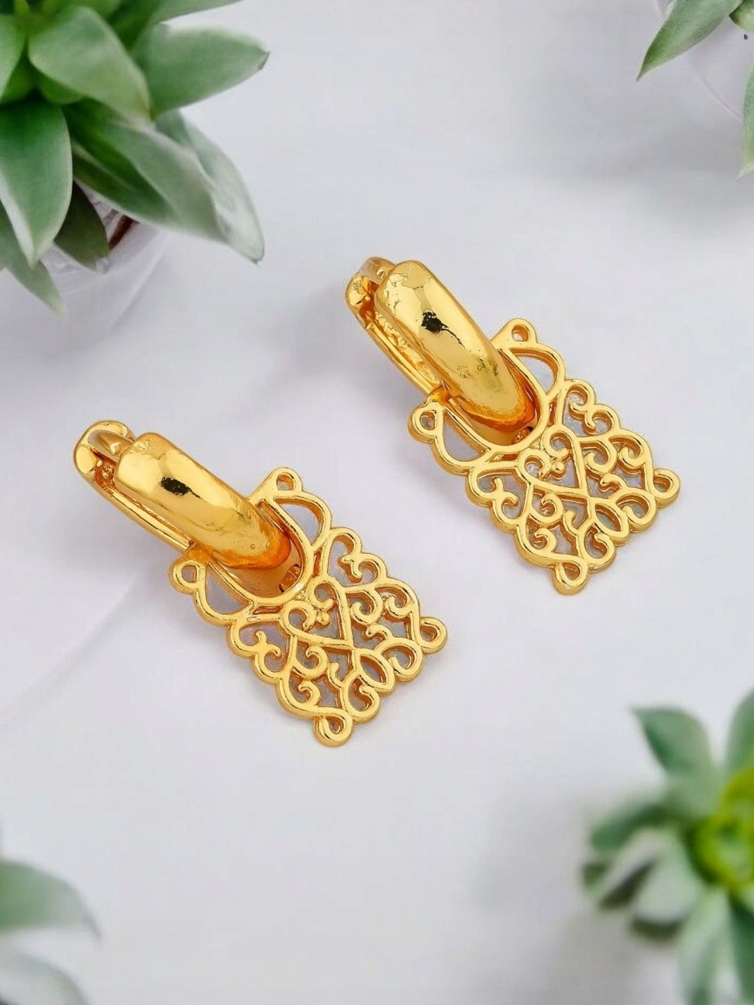 SHREE KRISHNA SHOPPING Gold-Plated Heart Shaped Hoop Earrings