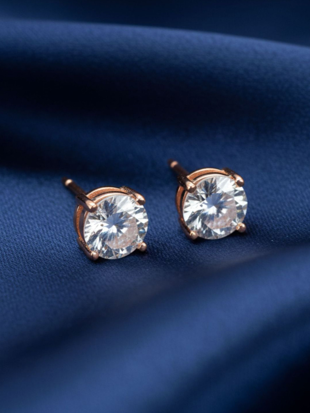 RACHIVA 925 Sterling Silver Cubic Zirconia Rose Gold Solitaire Circular Studs