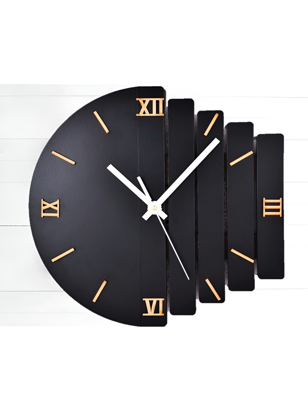 QEZNEF Black & Gold Analogue Geometric Contemporary Wall Clock