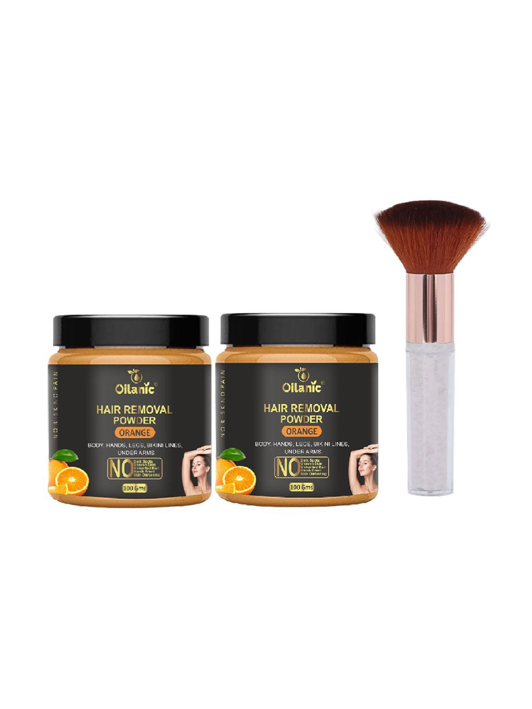 Oilanic Set Of 2 Orange Hair Removal Powder With Applicator Brush - 100 g Each