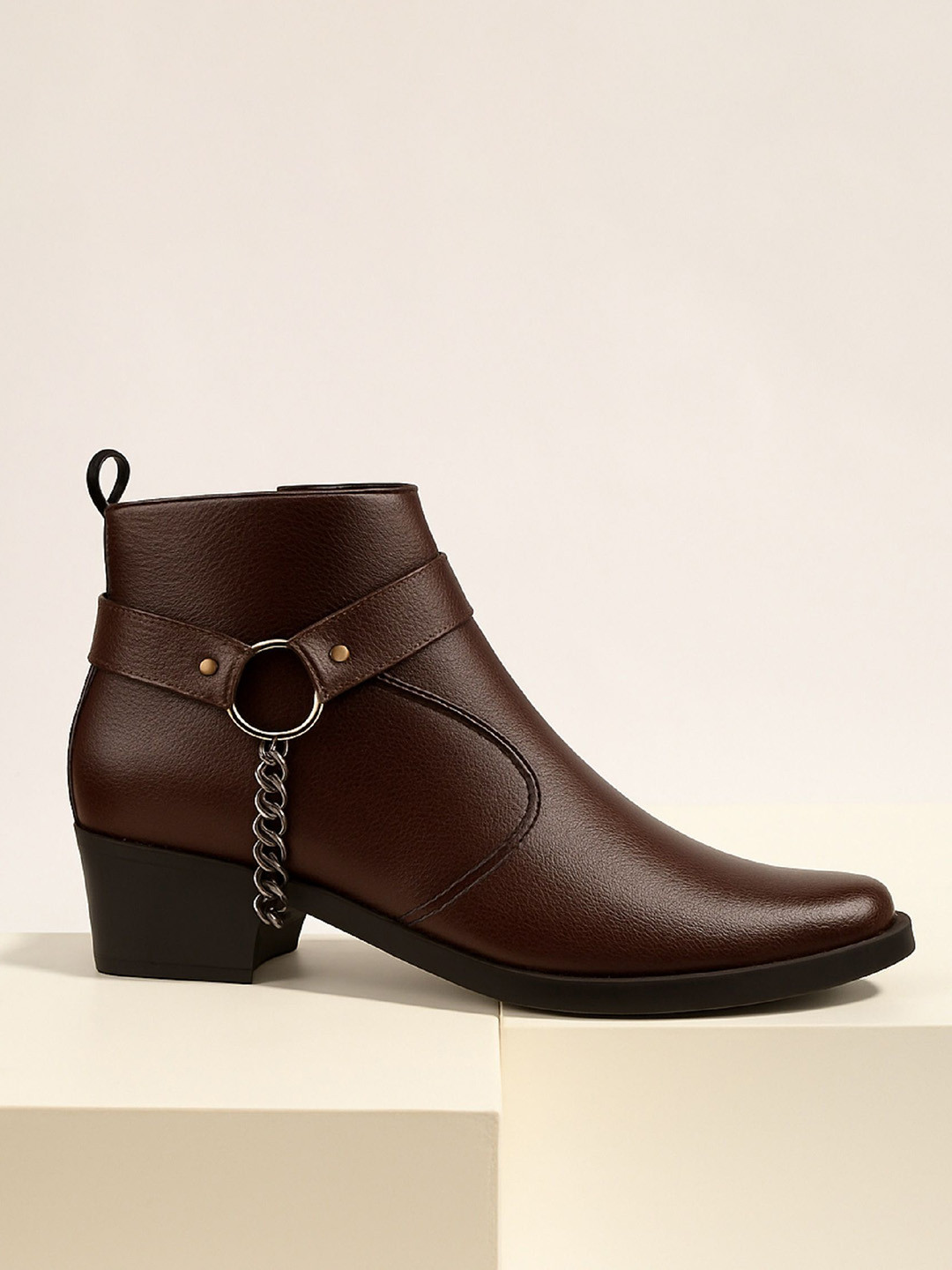 Bxxy Men Height Increasing Elevator Square Toe Block Heel Ring Boots