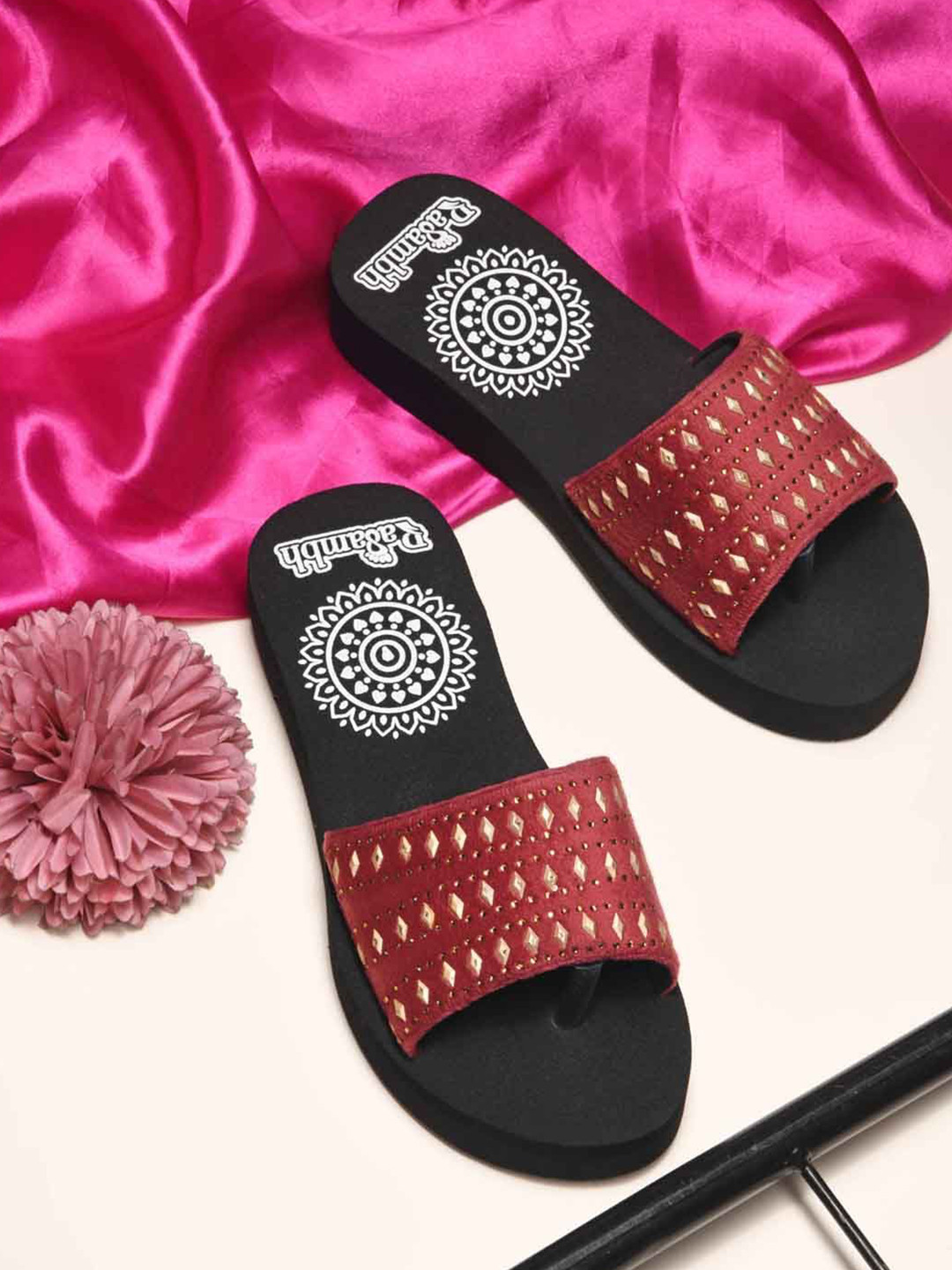 Rasambh Women Embellished Sliders Flip Flops