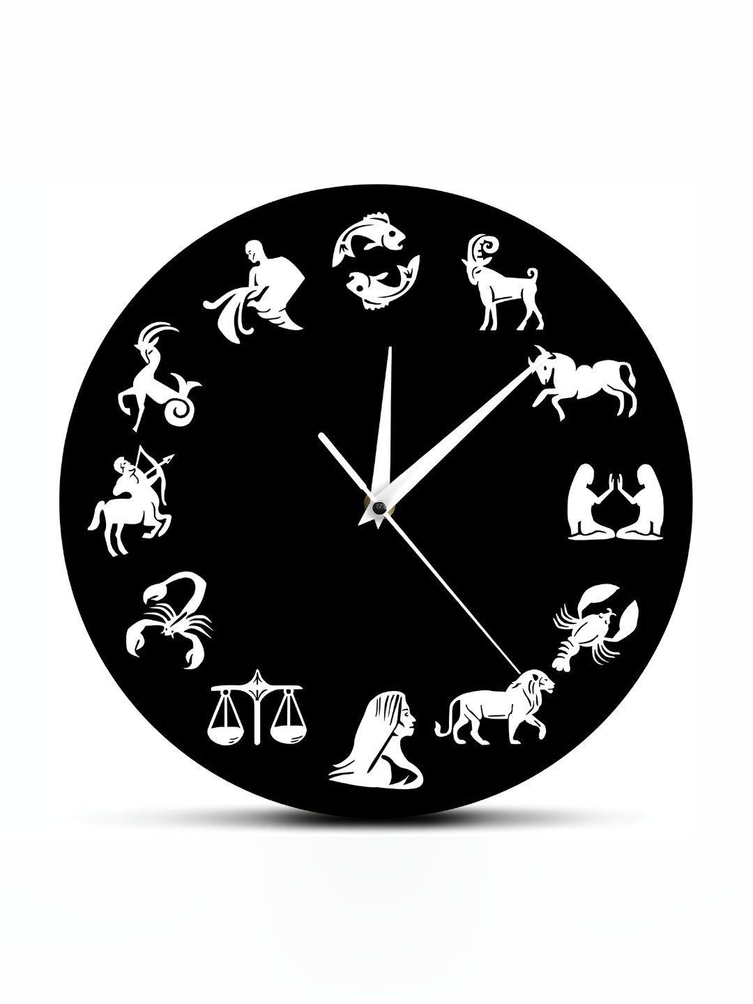 QEZNEF Black Round Graphic Printed Contemporary Wooden Analogue Wall Clock