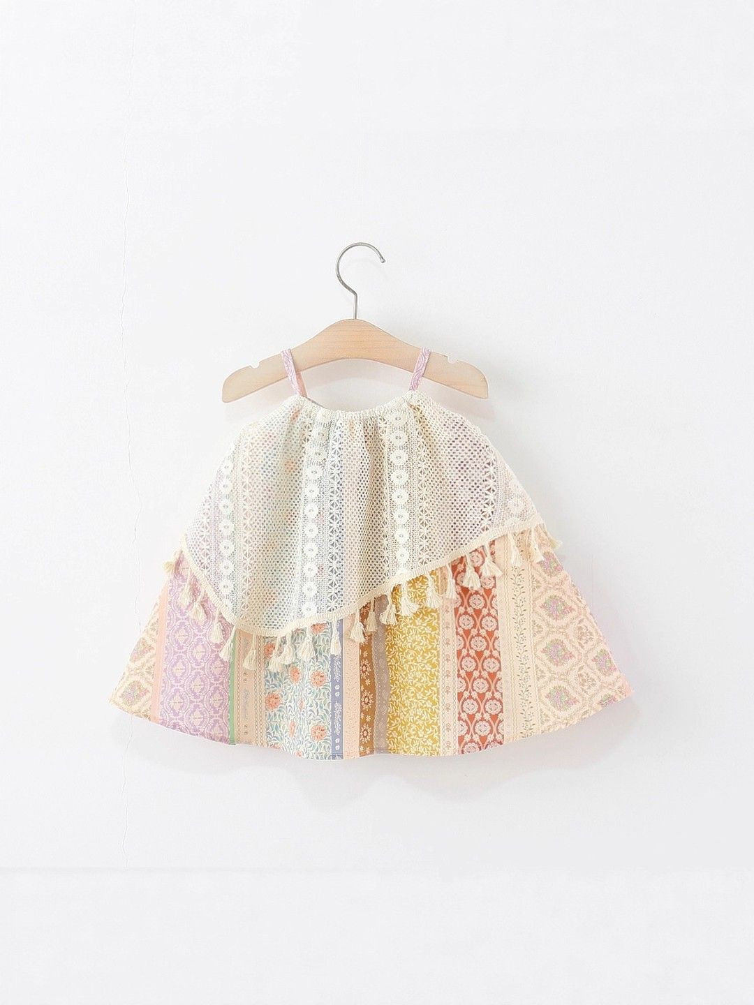 YK Girls Floral Print Lace Inserts A-Line Dress